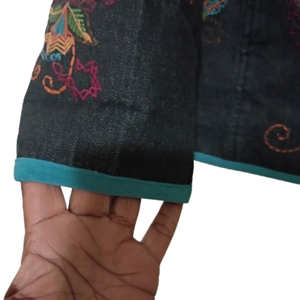Denim & Co Floral Paisley Embroidered Artisian Inspire Vtg Jean Jacket Lge Boho - Picture 8 of 16